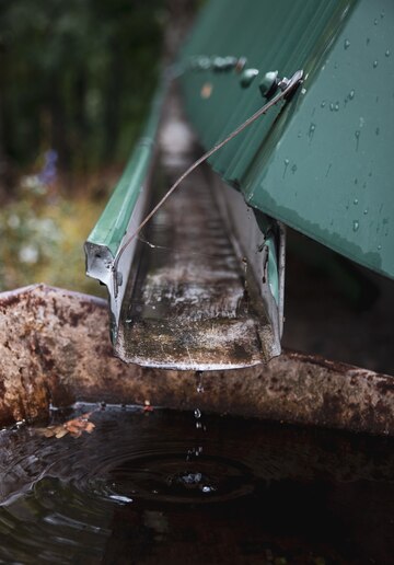 Gouttière d'une toiture remplie d'eau